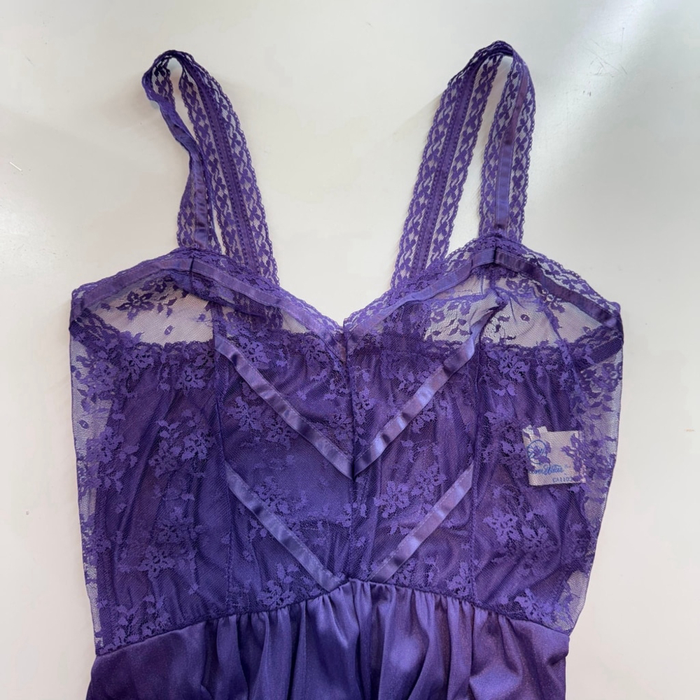 Vintage Purple Lace Jumpsuit Nylon Sheer Wide Leg 70s Disco Boho Made USA M - Picture 8 of 13